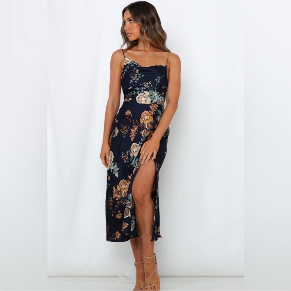 Petal & Pup Floral Midi Dress - Navy and Brown